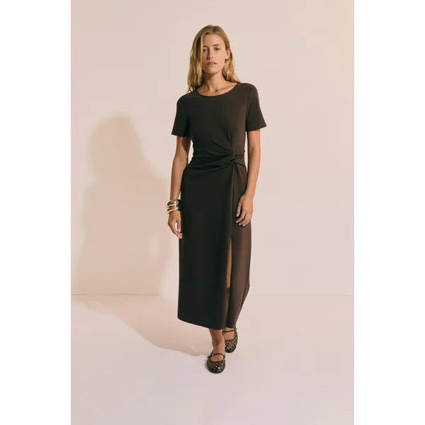 Robe longue drappée en coton avec fente