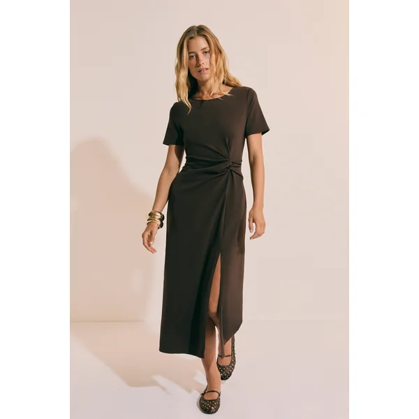 Robe longue drappée en coton avec fente