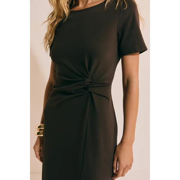 Robe longue drappée en coton avec fente