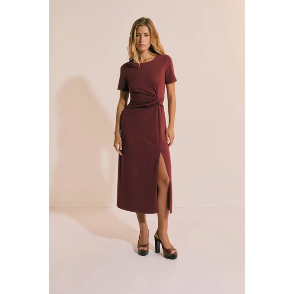 Robe longue drappée en coton avec fente
