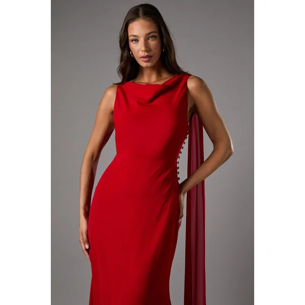 Robe Longue en Crêpe avec Détail Mousseline et Dos Drapé