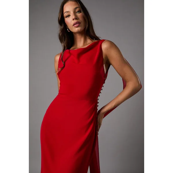 Robe Longue en Crêpe avec Détail Mousseline et Dos Drapé