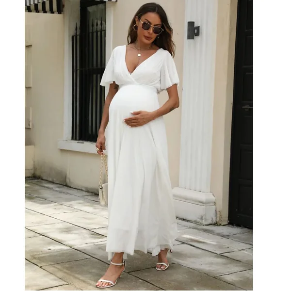 Robe Longue Fluide Grossesse Blanche