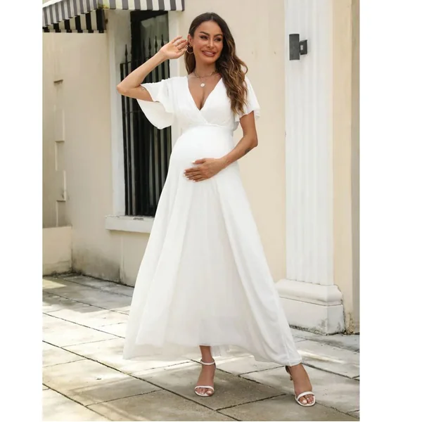 Robe Longue Fluide Grossesse Blanche