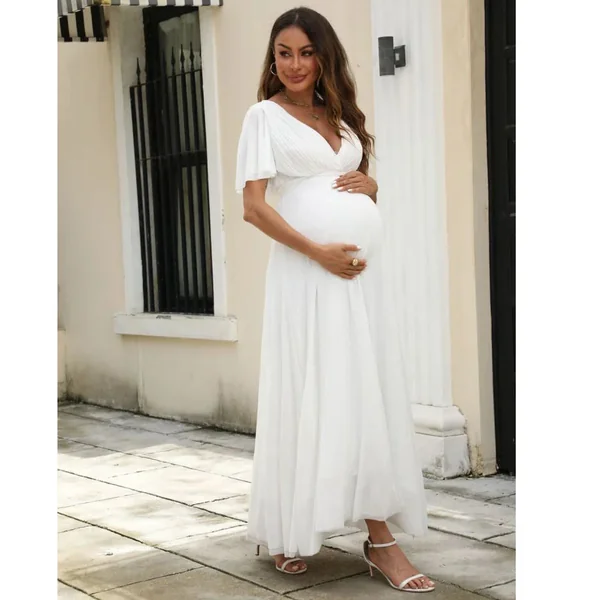 Robe Longue Fluide Grossesse Blanche
