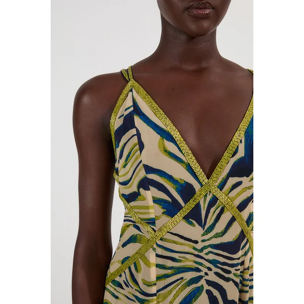 Robe Longue Fluide À Bretelles En Georgette Tissée Ornée D'imprimé Animal