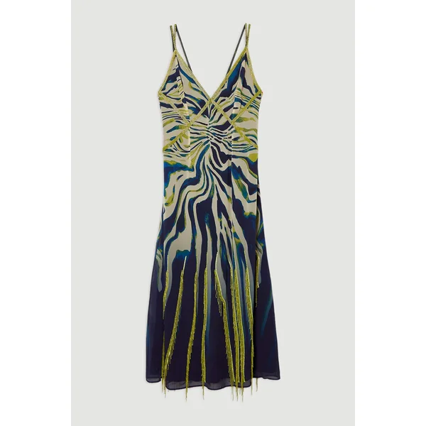 Robe Longue Fluide À Bretelles En Georgette Tissée Ornée D'imprimé Animal