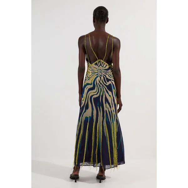 Robe Longue Fluide À Bretelles En Georgette Tissée Ornée D'imprimé Animal