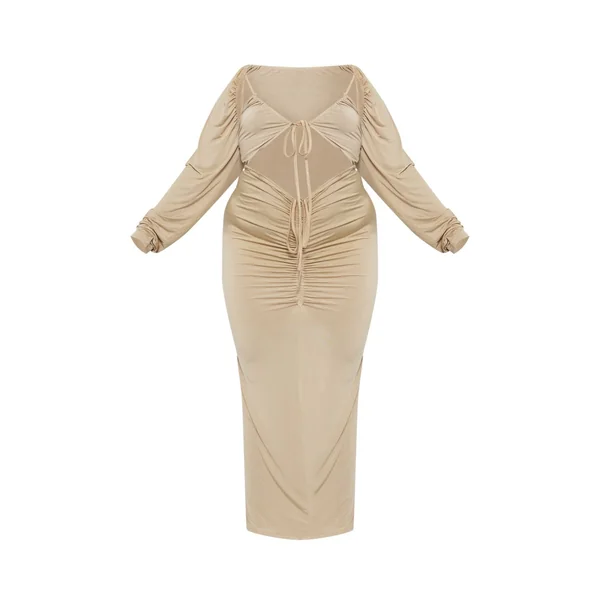 Robe Longue Grande Taille Moulante À Découpes Et Fronces