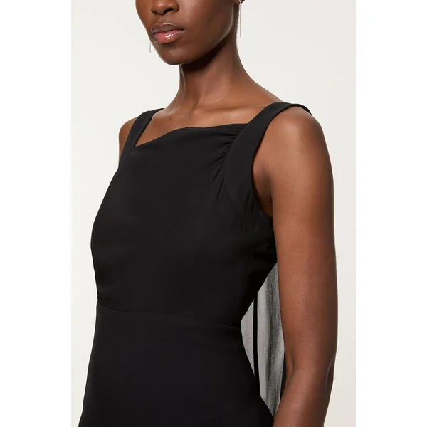 Robe Longue Moulante Dos Nu En Cady De Viscose Petite Avec Cape Détachable En Georgette De Viscose