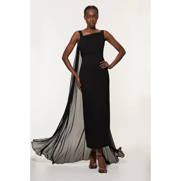 Robe Longue Moulante Dos Nu En Cady De Viscose Petite Avec Cape Détachable En Georgette De Viscose
