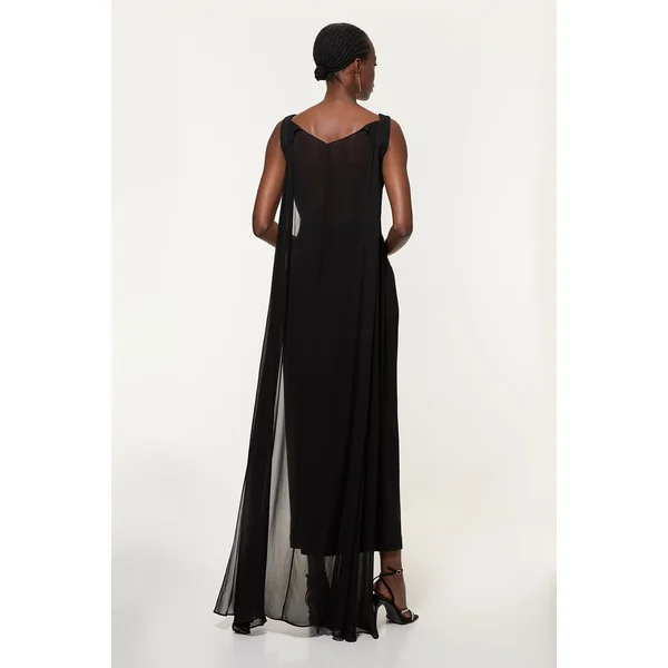 Robe Longue Moulante Dos Nu En Cady De Viscose Petite Avec Cape Détachable En Georgette De Viscose