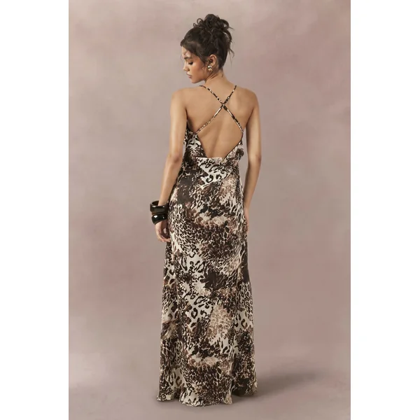 Robe Longue Nuisette En Mousseline À Imprimé Animal Tonal Avec Drapé Devant Et Dos