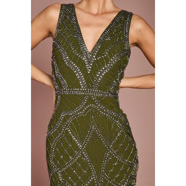 Robe Longue Ornementée À Col En V
