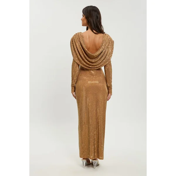 Robe Longue Petite À Dos Drapé Orné De Cristaux