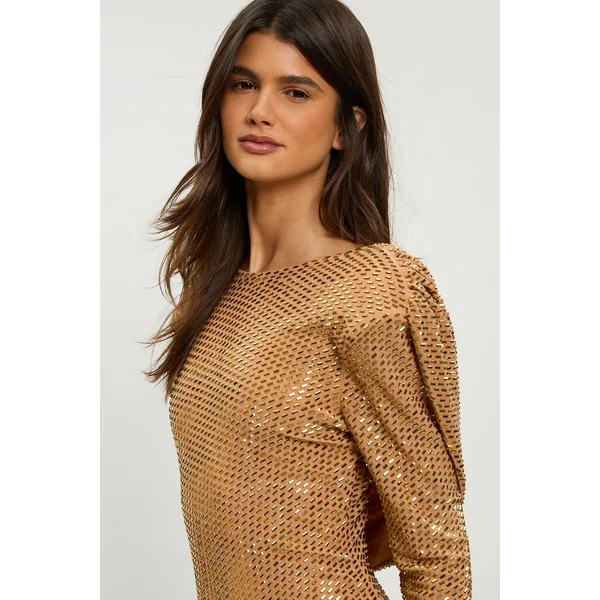 Robe Longue Petite À Dos Drapé Orné De Cristaux