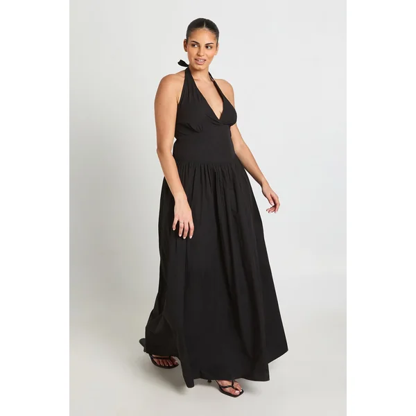 Robe Longue Plissée Grande Taille En Popeline De Coton Avec Encolure Dos-nu