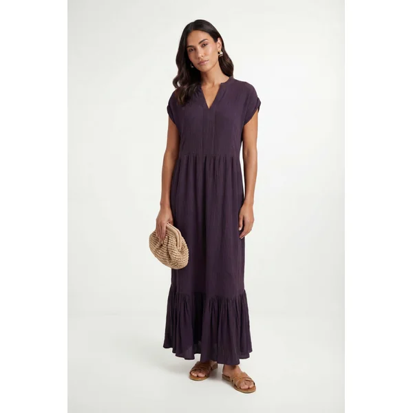 Robe Longue Sans Col En Gaze De Coton