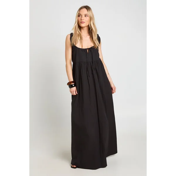 Robe Longue Smock Petite Avec Détail Nœud Devant