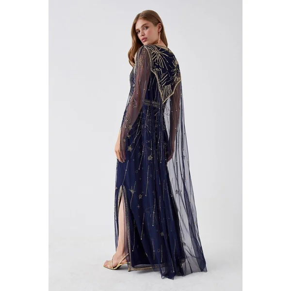 Robe Longue à Cape Dorsale Ornée Celestial Hand