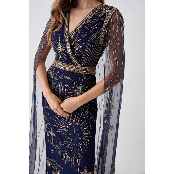 Robe Longue à Cape Dorsale Ornée Celestial Hand