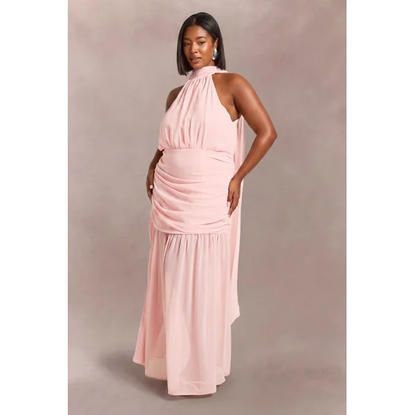 Robe Longue Évasée Grande Taille Avec Col Licou Et Détail Foulard