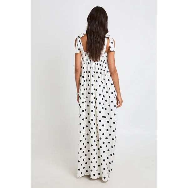 Robe Longue Évasée À Pois En Popeline De Coton Pour Grandes Tailles