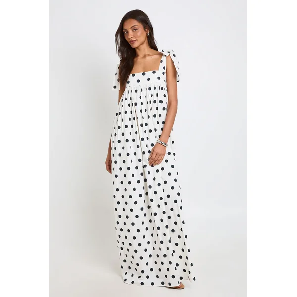 Robe Longue Évasée À Pois En Popeline De Coton Pour Grandes Tailles
