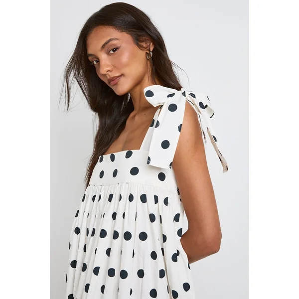 Robe Longue Évasée À Pois En Popeline De Coton Pour Grandes Tailles