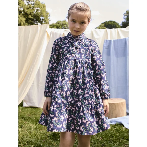 Robe marine en velour cotelé imprimé fleuri pour fille - Soins Bébé Naturels & Produits Maman Après Naissance