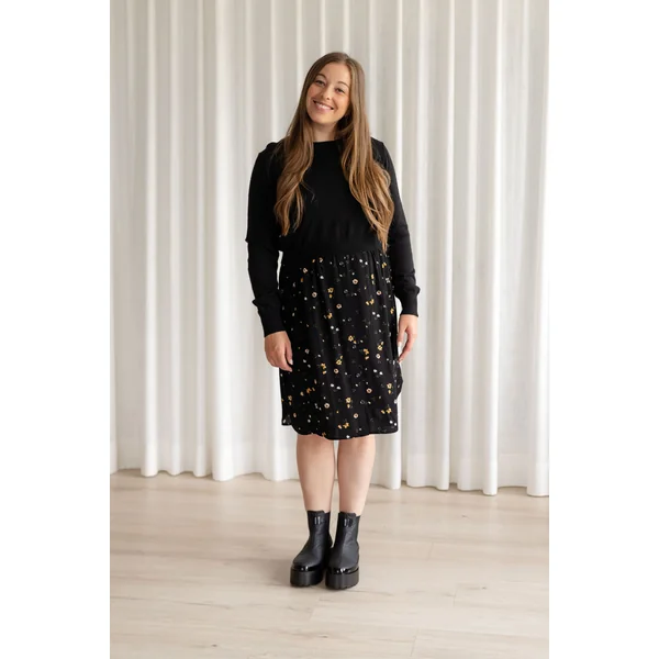 Robe MATHILDA - noir fleuri