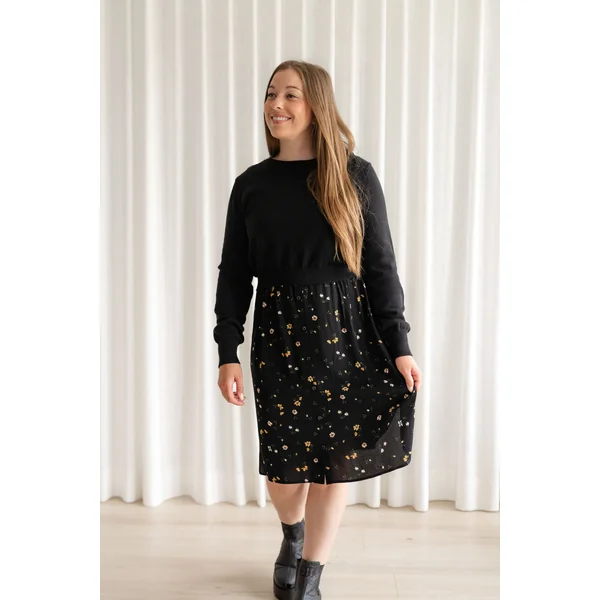 Robe MATHILDA - noir fleuri