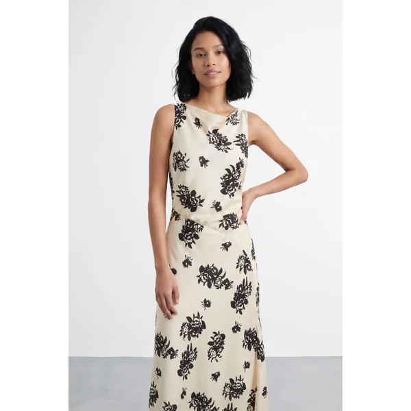 Robe Maxi Biais À Imprimé Fleuri Petite Avec Col Nageur Et Détails De Coutures