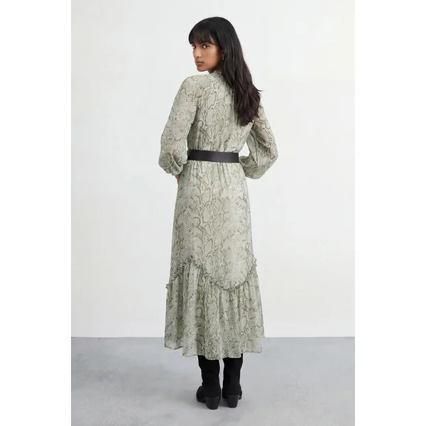 Robe Maxi Ceinturée À Imprimé Synthétique Avec Détails À Volants Petite Taille