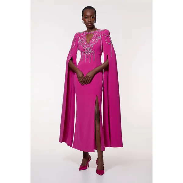 Robe Maxi en Cape Tissée Cady Ornée de Cristaux