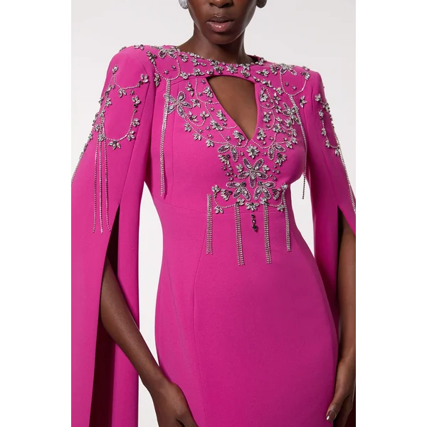 Robe Maxi en Cape Tissée Cady Ornée de Cristaux