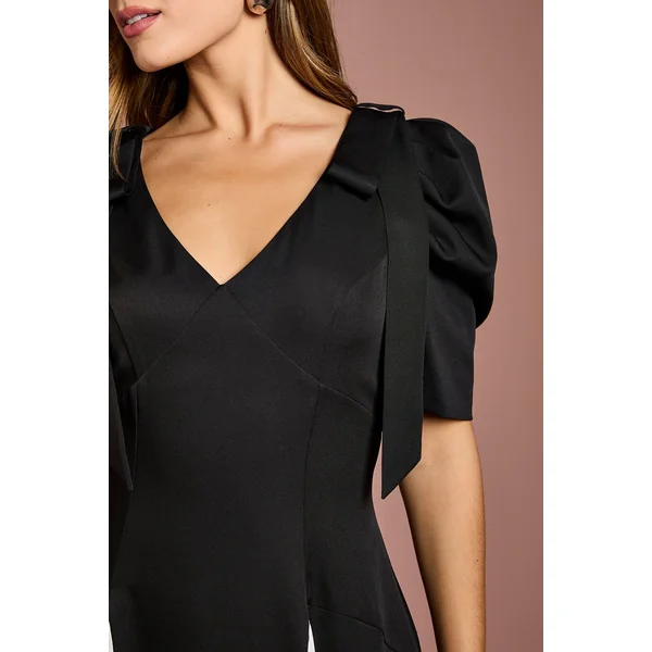 Robe Maxi en Crêpe à Manches Courtes avec Godets