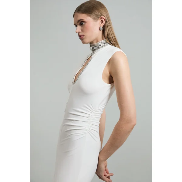 Robe maxi en jersey crêpe embellie