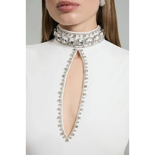 Robe maxi en jersey crêpe embellie