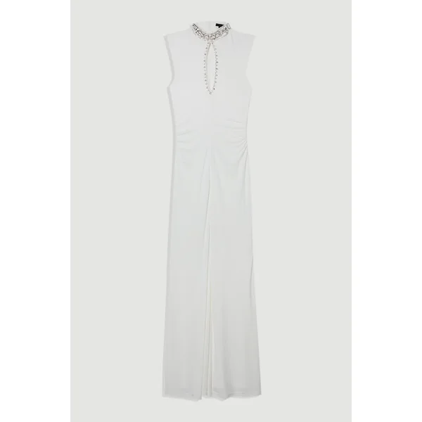 Robe maxi en jersey crêpe embellie