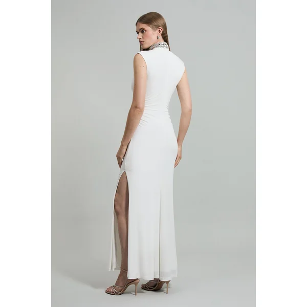 Robe maxi en jersey crêpe embellie