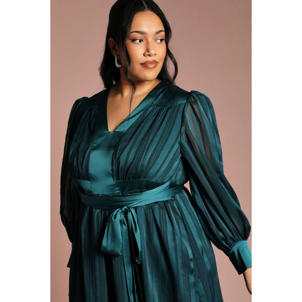 Robe Maxi Grande Taille À Rayures Jacquard Et Col En V