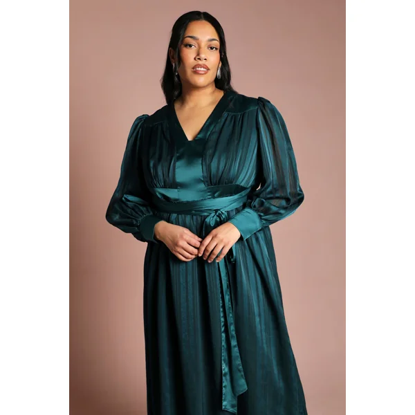 Robe Maxi Grande Taille À Rayures Jacquard Et Col En V