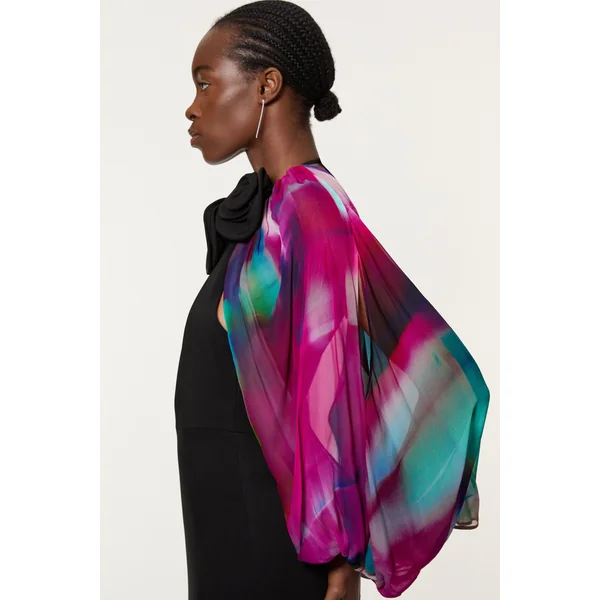 Robe Maxi Imprimée En Cady De Viscose Avec Épaules Dénudées Et Dos Drapé En Georgette De Viscose
