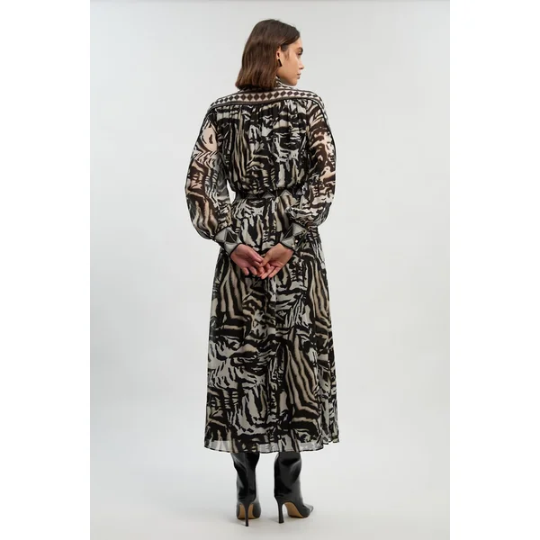 Robe Maxi Longue Ceinturée En Georgette De Viscose Tissée À Imprimé Animal
