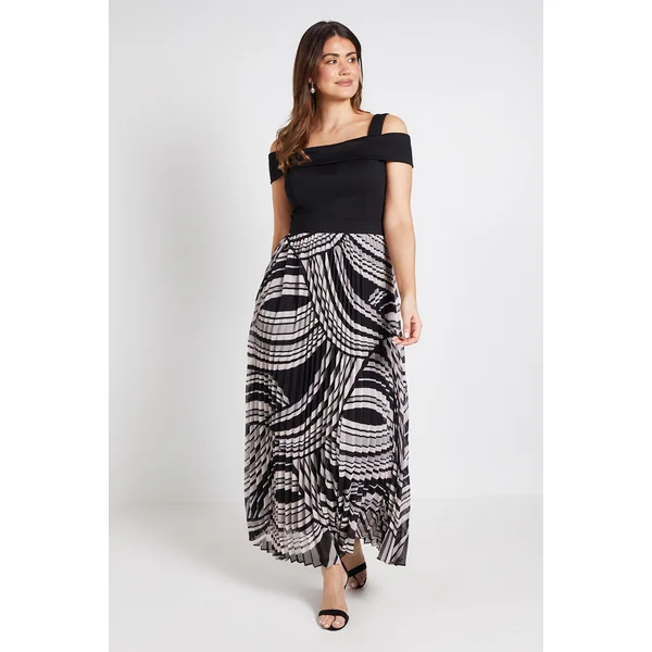 Robe Maxi Plissée En Ponte À Épaules Dénudées