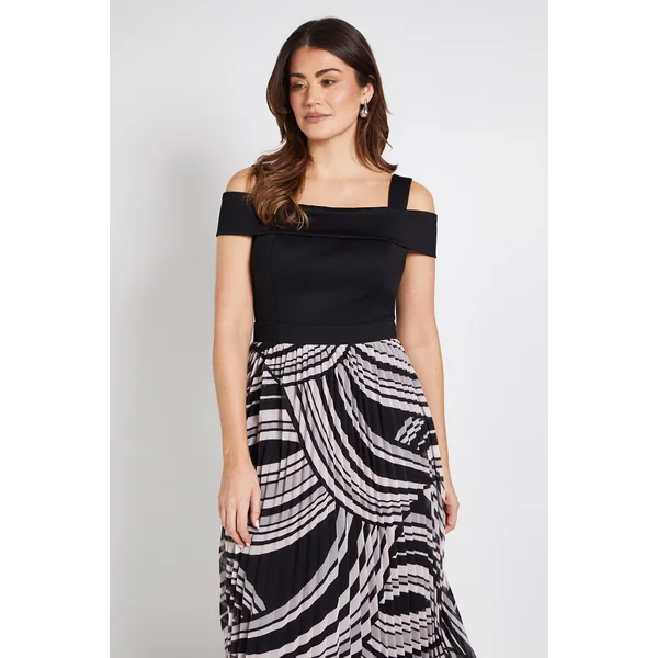 Robe Maxi Plissée En Ponte À Épaules Dénudées