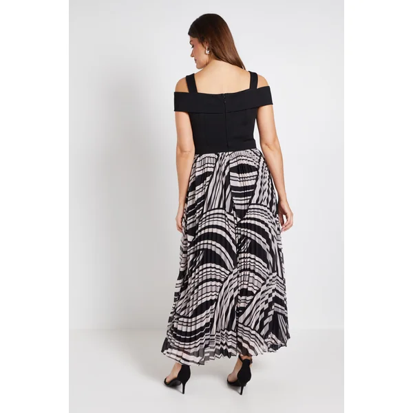 Robe Maxi Plissée En Ponte À Épaules Dénudées