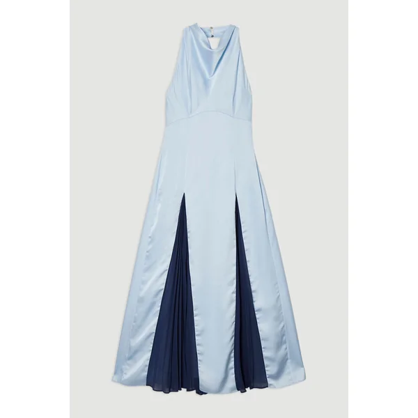 Robe maxi tissée avec insert plissé et encolure halter dramatique