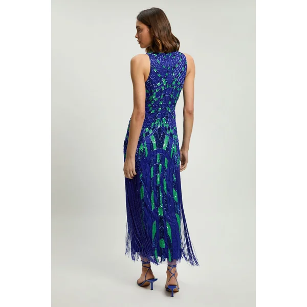 Robe Maxi Tissée À Encolure Américaine Ornée De Motifs Géométriques